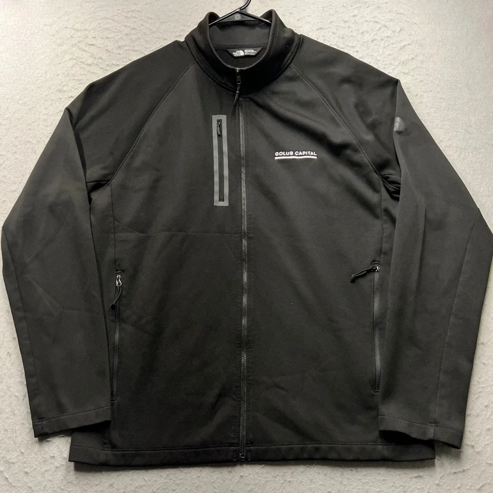 The North Face Mens Large Black Full Zip Softshell Jacket Golub Capital Logo